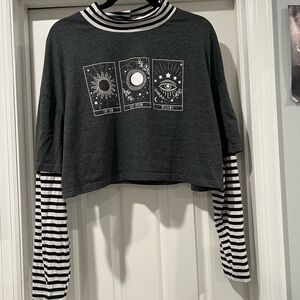 Tarot Card Design Crop Top with Striped Sleeves